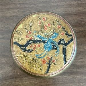 Vintage Brass Chinese Folk Style 5” Trinket Box